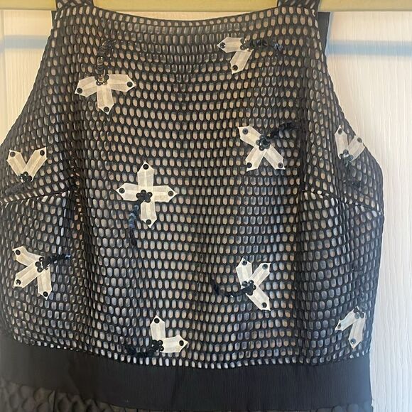 Noir Sachin & Babi Quilted Black Box Pleat Mesh Top Sequin Midi Dress Size 4 - Picture 16 of 16